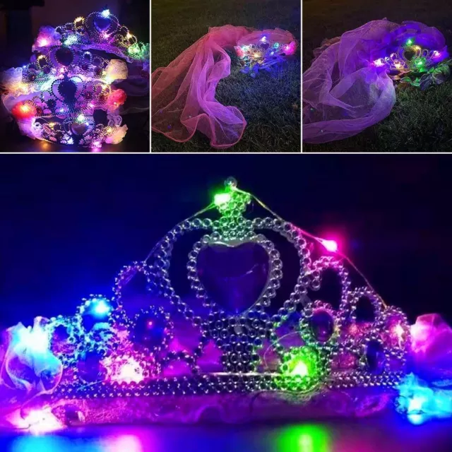 Luminous Princess Crowns Crystal Pearl Headwear Glowing Rhinestone Headdress