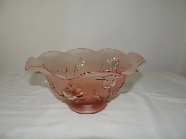 Saladier Art déco en verre rose vintage - Arts de la table