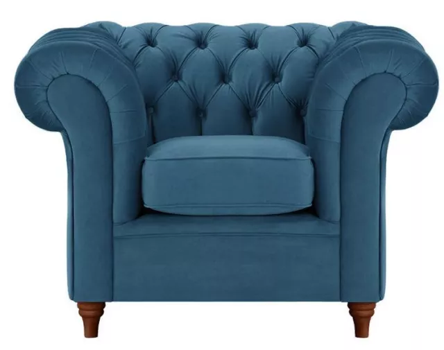 % Blau Samt Set 1+2+3 Chesterfield 3+2+1 Sitzer Sofa Sessel Polstergarnitur