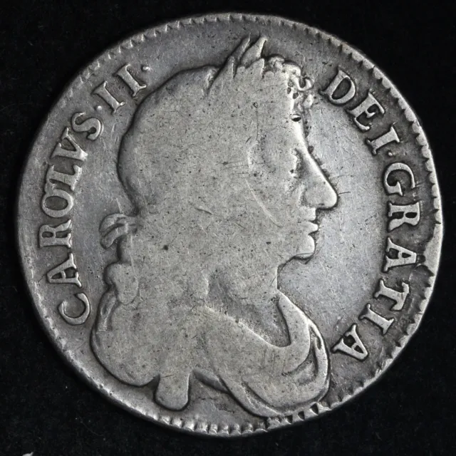 1677 Great Britain England British 1/2 Half Crown Silver Coin OBV CUD E814