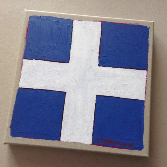 Dimitris C. Milionis "GREEK FLAG #4" Original Acrylic Painting Signed 2014