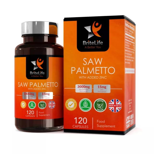 Saw Palmetto 3000mg Avec Vitamine C | 120 Capsules pour les Voies Urinaires