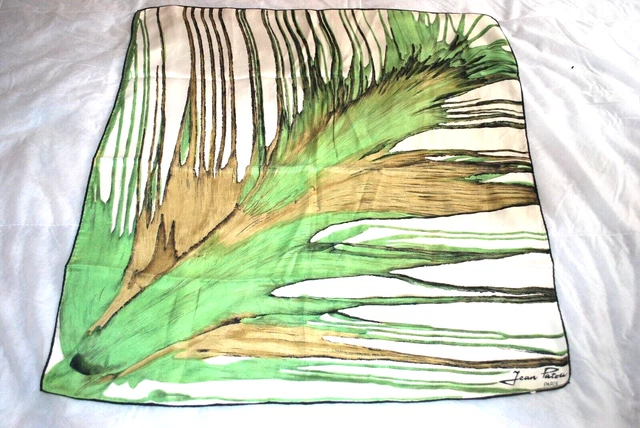Foulard en soie vintage des années 40, bordure imprimée cuivrée et