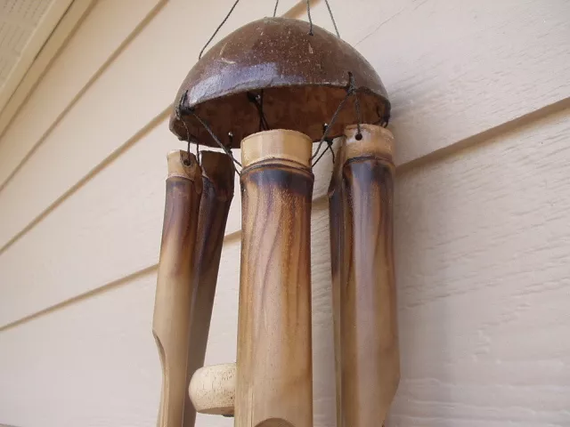 Fireburnt Flame Half Coconut Top Bamboo Wind Chimes FREE SHIP