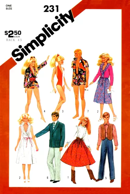 Vintage 1982 Barbie & Ken Clothes Pattern Reproduction 7 Outfits Simplicity 5807