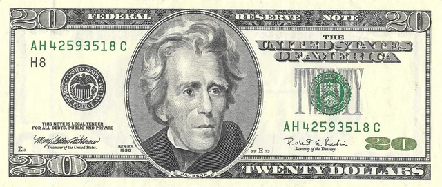 Us $20 Series 1996 H (St Louis) Serial C Twenty Dollars In Great Condition
