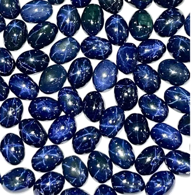 6 Pcs Natural Star Blue Sapphire 7x5mm Oval Loose Cabochon Gems Wholesale Lot 2