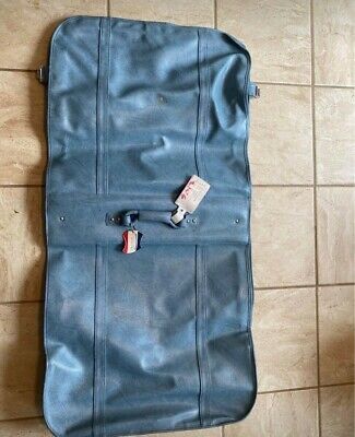 Vintage American Tourister Luggage Garment Suit Bag Faux blue Leather  3