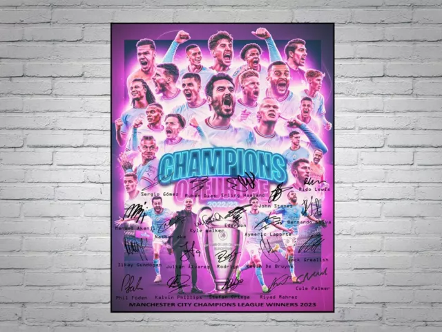 Manchester City 2022-2023 Champions League Winners Signed A4 Team Poster Print
