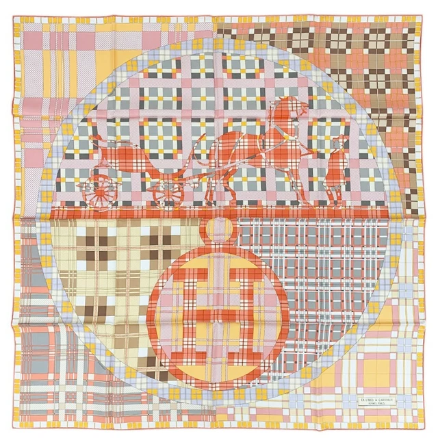 Hermes Scarf Ex Libris A Carreaux Carre 90 Silk Orange Plaid Checkered New Hermes Scarf Ex Libris A Carreaux Carre 90 Silk Orange Plaid Checkered New