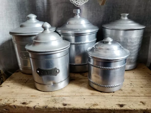 Lot de 5 pots à épices en alu Vintage