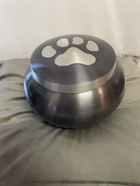 New Brass Pet Urn Paw Print - 5 inches tall , 7 Inches Across, 4 Inch Opening