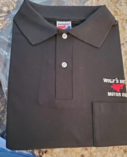 Rare Dealer Sales promo WOLF'S HEAD OIL Sign Golf Shirt 1960s 1970s NOS XLarge