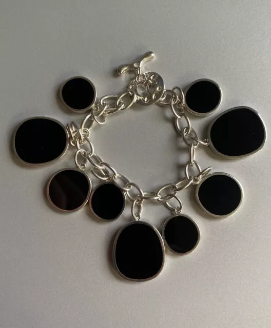 925 CHINA Sterling Silver Bracelet 9 BClack Onyx Charms 43.19 g