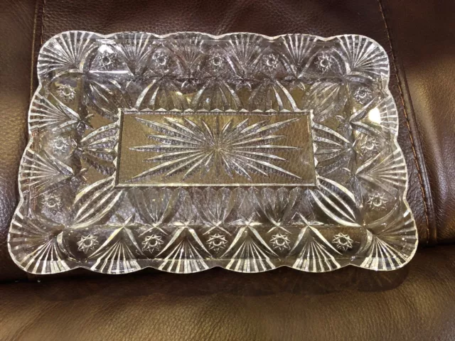 ABP American Brilliant Cut Antique Crystal Gray Dish Rectangular 11” X 7.5”