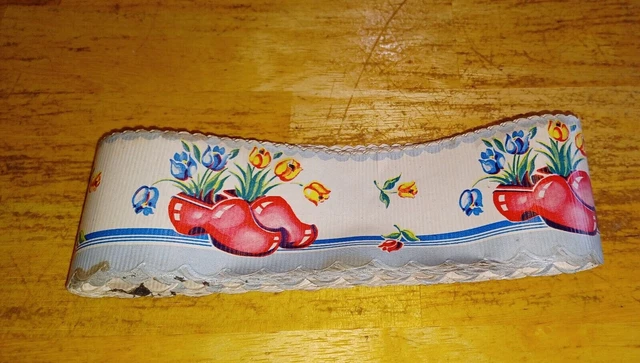 Antique Art Deco Wallpaper Border Trim, Dutch Shoes & Tulips