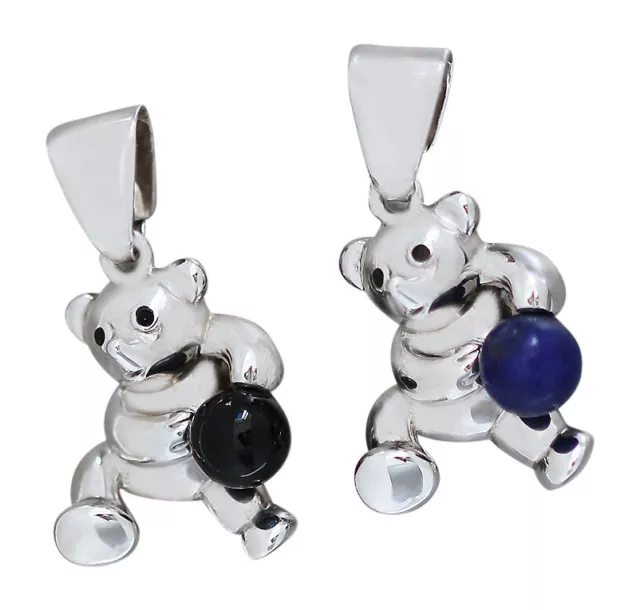 Teddybär Anhänger Silber 925 mit Onyx oder Lapis Lazuli Teddy Silberanhänger Bär