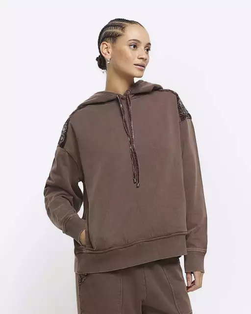 River Island Womens Brown Polyester Long sleeved Hoodie Size S