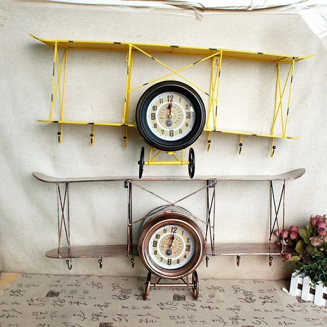 Wall Hanging Propeller Hooks Clock Creative Retro Wrought Iron Home Decorations