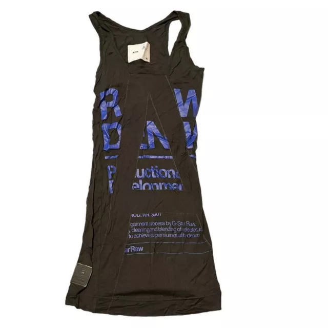 G-Star Raw Black Tank Dress Blue Lettering Streetwear - Size Small