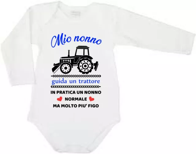 body tutina bimbo neonato manica lunga Stampa "nonno guida un trattore" nascita