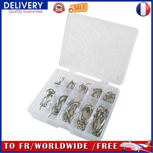 Lot de 101 hameçons de pêche en acier au carbone pour carpe barbelée (argent)