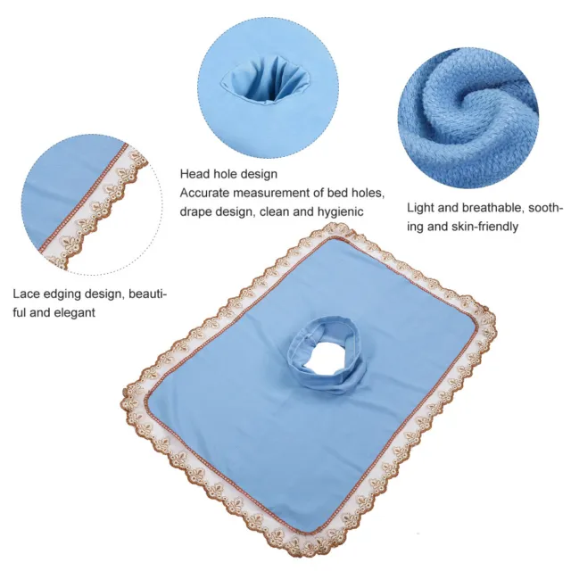 (Blue)Spa Massage Table Head Cover Sheet Massage Bed Coverlet With Hole IDS