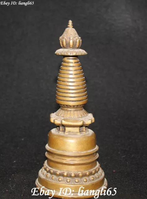 19CM Chinese Buddhism Temple Pure Bronze Auspicious Pagoda Tower Stupa