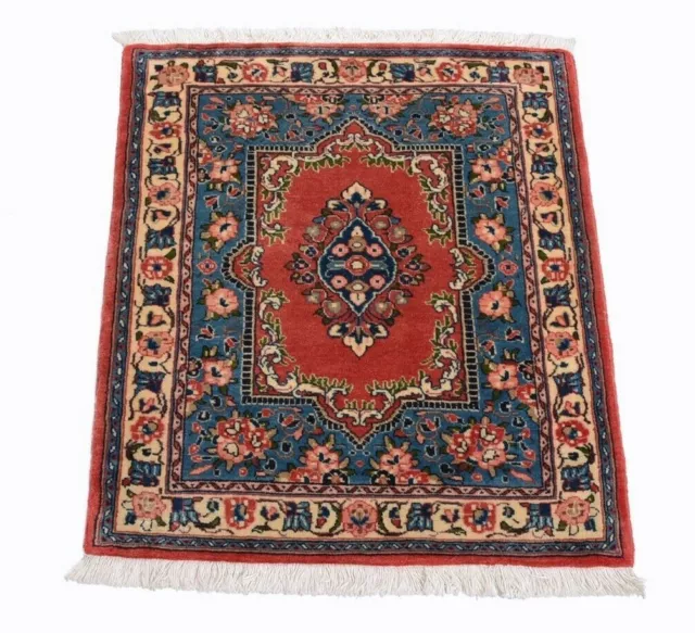 Tapis Persan Noué à la Main Sarough Poshti 86 X 68 CM Laine Rouge D'Orient Neuf