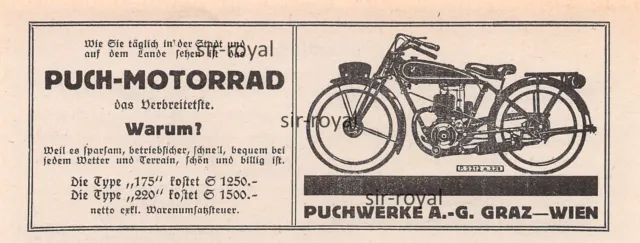 Puch-Motorrad - Puchwerke AG Graz Wien - 1927 - Historische Werbung ~14x5cm