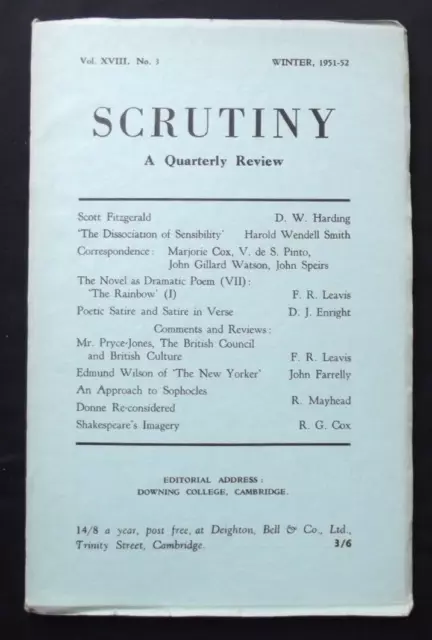 Vintage Magazine: Scrutiny: A Quarterly Review, Vol XVIII No 3, Winter 1951-52