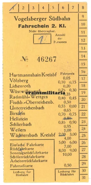 Orig. Fahrschein Fahrkarte Vogelsberger Südbahn Härtmannshain Wächtersbach 1962