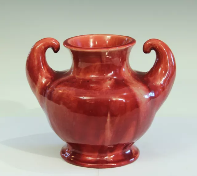 Awaji Pottery Muscle Vase Art Deco Japanese Vintage Red Flambe