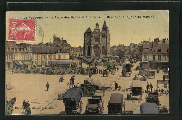 CPA Neubourg, la Place des Halles et Rue de la Republique le jour du Marche 190
