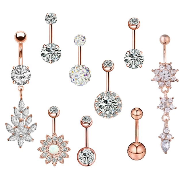 9 Pcs/Set Schnalle Bauchnabel Körperschmuck Bauchringe Zirkon