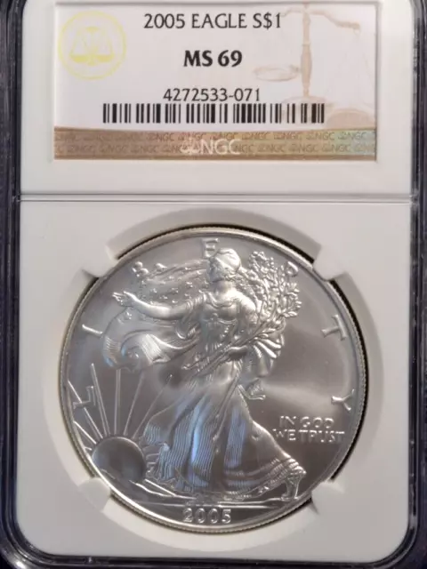 2005 $1 Silver American Eagle NGC Certified MS69 - Brown Label