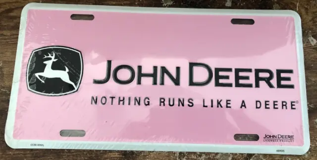 Sweet JOHN DEERE Metal License Plate NOTHING RUNS LIKE A DEERE unopened pink #2