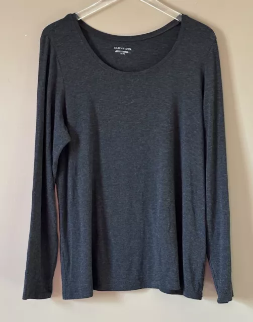 Eileen Fisher XL Top Tee Viscose Stretch Long Sleeve Scoop Neck Elevated Basic