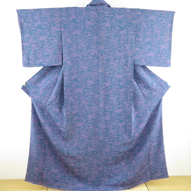 Komon kimono Silk Chirimen stencil dyeing floral pattern purple 62.2inch Women's