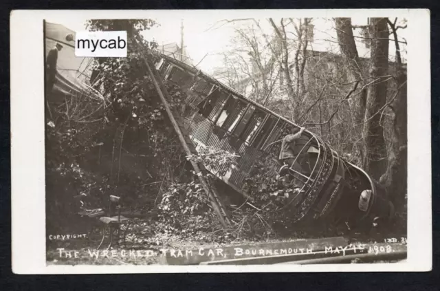 Postcard Bournemouth Dorset disaster Wrecked Tram Car crash 1908 RP Beale