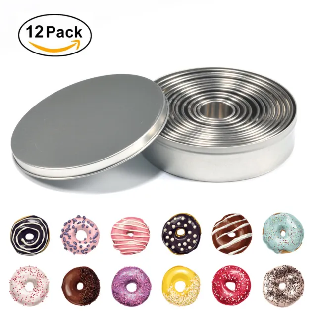 2B 12 Pcs Stainless Steel Round Cookie Biscuit Cutter Baking Metal Ring Molds