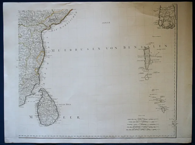 INDIEN riesige vierteilige Landkarte sehr schöner Kupferstich 1788 Original! 2