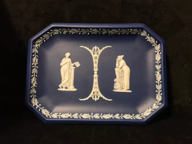 Antique Wedgwood Dipped Blue Jasperware Heavy Comb Tray with Sacrifice Figure