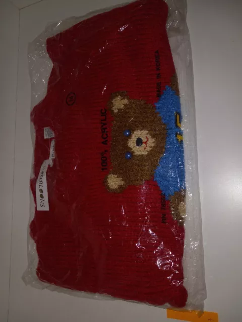 Vintage Doubloons Size M Red Knit Pullover Teddy Bear Sweater 1990s NEW in Bag