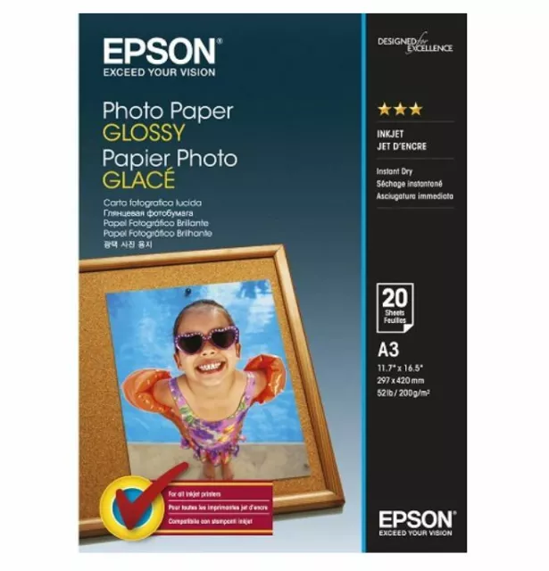 Epson S042536 Glossy Photo Paper 20 Sheets A3 200gsm C13S042536 WF-7610 XP-950