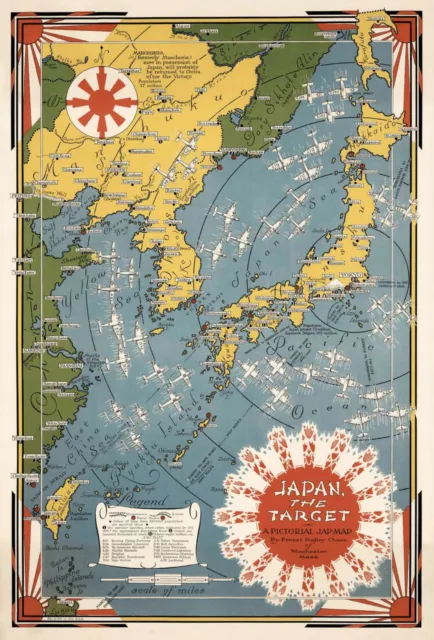 11x16 Pictorial WWII Battle Map of Japan Military War History Home School Print