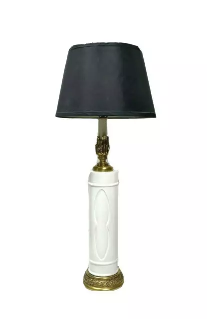 Large White Vintage Table Lamp Blanc de Chine Ceramic Porcelain Brass Heavy Rare