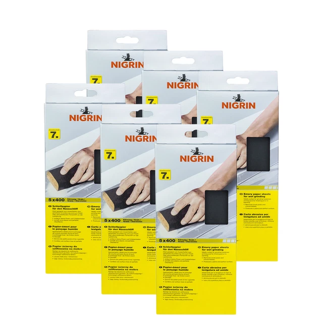 6x NIGRIN 20702 Schleifpapier für den Nass-Schliff 1 Stück