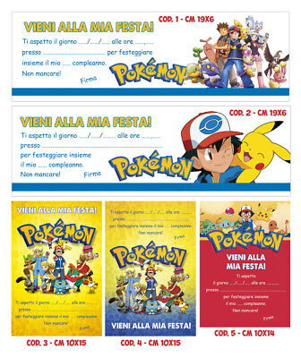 12 biglietti d'invito e 12 buste per compleanno e compleanno dei bambini Pokemon n 04 