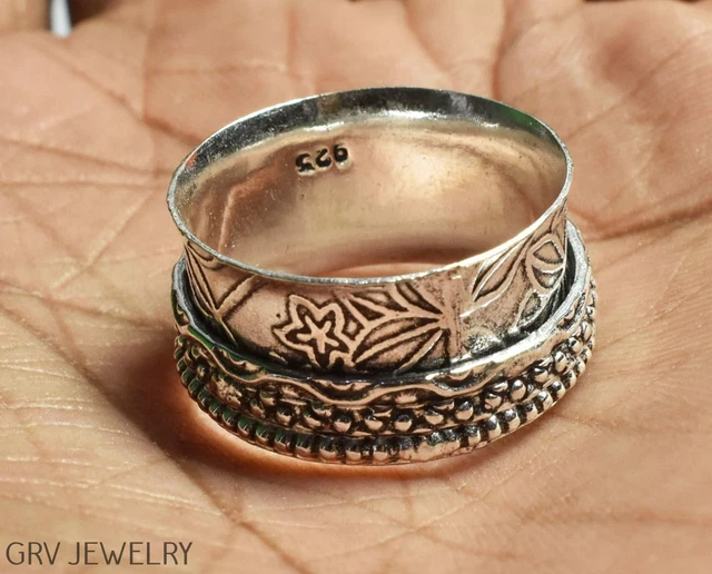 Handmade Spinner Ring Ethnic Jewelry 925 Silver Plated Us Size 8" R021-G113